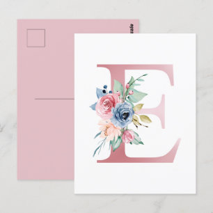 Carte Postale LETTRE Faux Pink Foil E Blush Florogram
