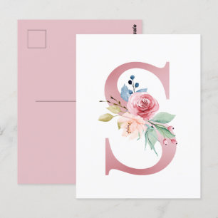Carte Postale LETTRE Faux Pink Foil S Blush Florogram