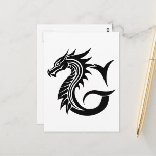 Carte Postale Lettre G de style dragon, Alphabet du dragon, Mono