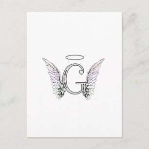 Carte Postale Lettre G Monogramme initial avec ailes angéliques 