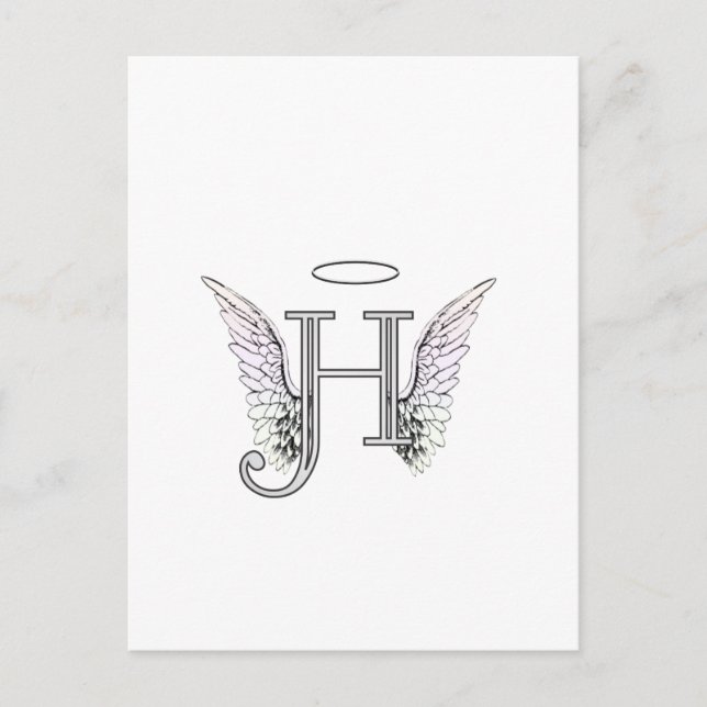 Carte Postale Lettre H Monogramme initial avec ailes angéliques  (Devant)