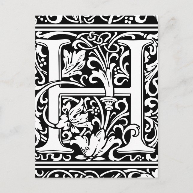Carte Postale Lettre H Monogramme médiéval Art Nouveau (Devant)