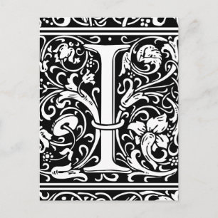 Carte Postale Lettre I Monogramme médiéval Art Nouveau