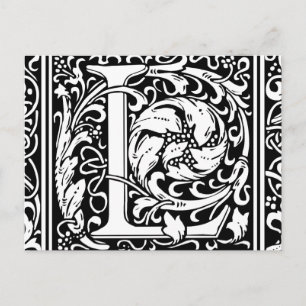 Carte Postale Lettre L Monogramme médiéval Art Nouveau