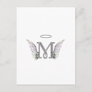 Carte Postale Lettre M Monogramme initial avec ailes angéliques 