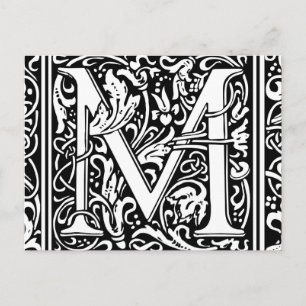 Carte Postale Lettre M Monogramme Médiéval Vintage Initiale