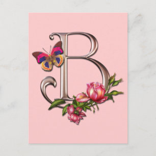 CARTE POSTALE LETTRE MONOGRAMME B AVEC ROSES ET BUTTERFER