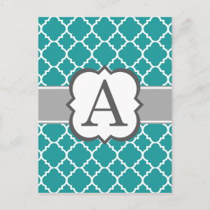 Carte Postale Lettre Monogramme Bleu turquoise A Quatrefoil