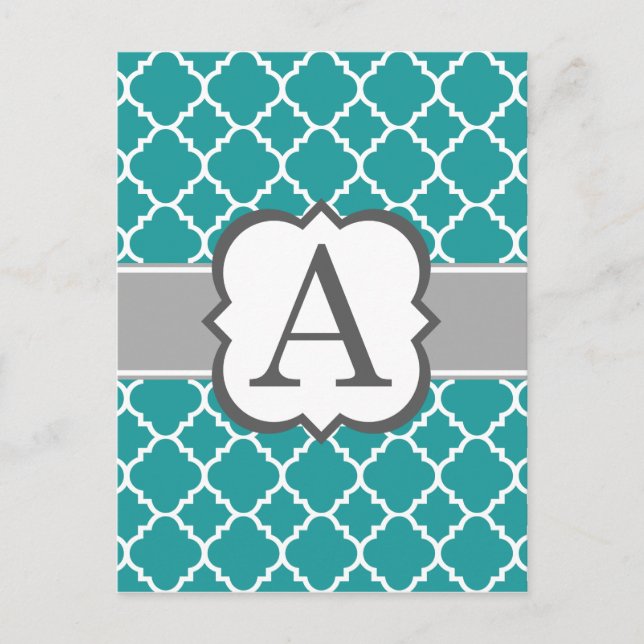 Carte Postale Lettre Monogramme Bleu turquoise A Quatrefoil (Devant)