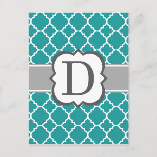 Carte Postale Lettre Monogramme bleu turquoise D Quatrefoil