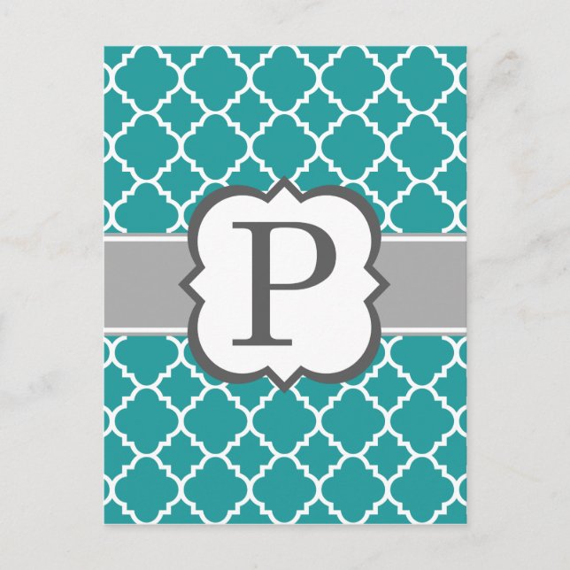 Carte Postale Lettre Monogramme bleu turquoise P Quatrefoil (Devant)