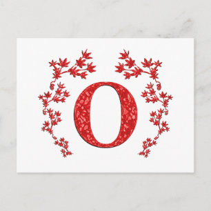 Carte Postale Lettre monogramme O Feuilles rouges