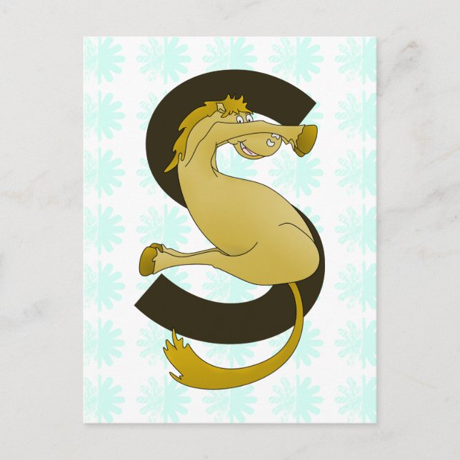Carte Postale LETTRE MONOGRAPHIQUE S Pony Motif Fleur détendu (Devant)