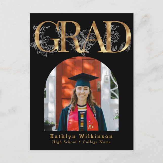 Carte Postale Lettre or GRAD Floral Photo Grad Faire-part (Devant)