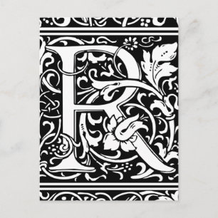 Carte Postale Lettre R Monogramme Art Nouveau Médiéval
