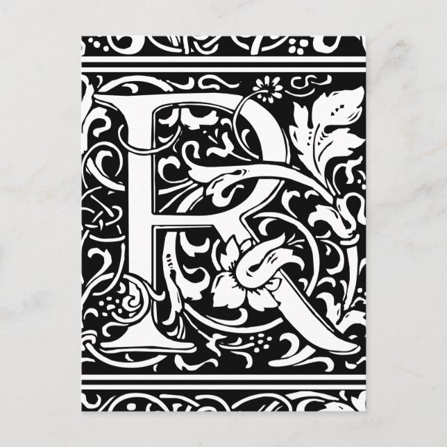 Carte Postale Lettre R Monogramme médiéval Art Nouveau (Devant)