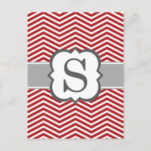 Carte Postale Lettre S Chevron Monogramme Rouge Blanc