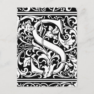 Carte Postale Lettre S Monogramme médiéval Art Nouveau