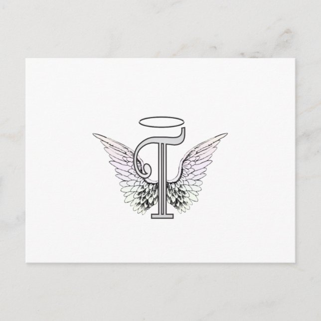 Carte Postale Lettre T Monogramme initial avec ailes angéliques  (Devant)