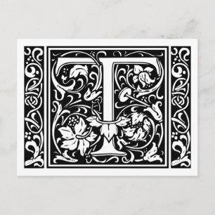 Carte Postale Lettre T Monogramme médiéval Art Nouveau
