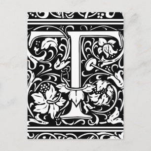 Carte Postale Lettre T Monogramme médiéval Art Nouveau
