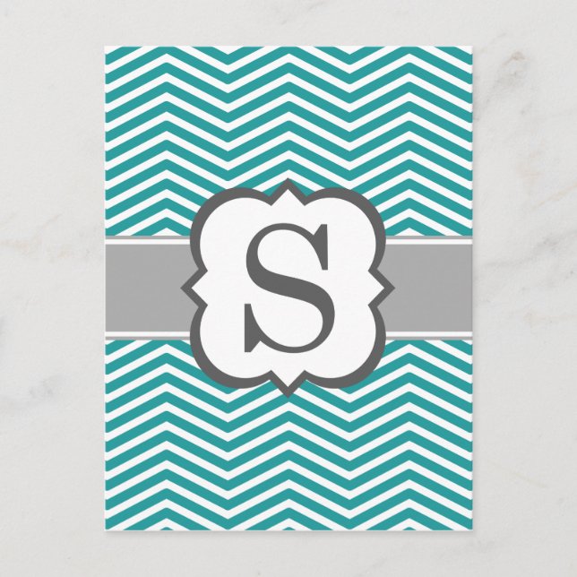 Carte Postale LETTRE turquoise MONÂTRE BLANC S Chevron (Devant)