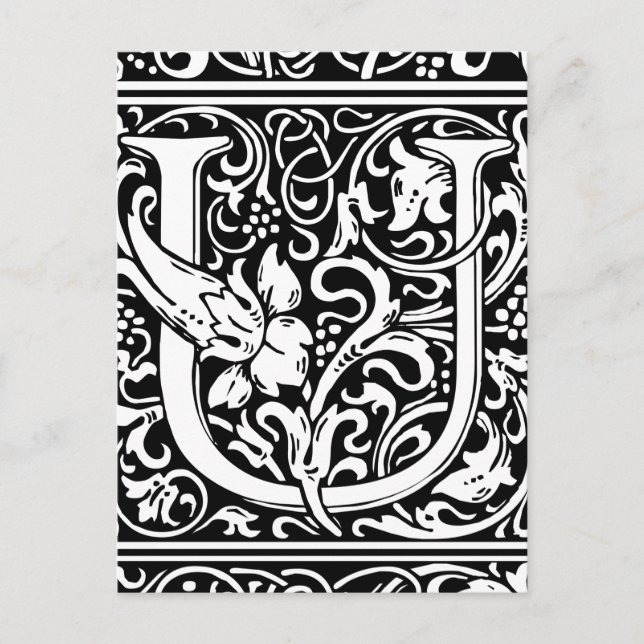 Carte Postale Lettre U Monogramme médiéval Art Nouveau (Devant)