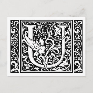 Carte Postale Lettre U Monogramme médiéval Art Nouveau
