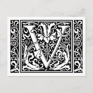 Carte Postale Lettre V Monogramme Médiéval Art Nouveau