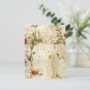 Carte Postale Lettre vintage d'amour parchemin avec fleurs (6)