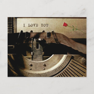 Carte Postale LETTRE Vintage ROSE MOULE I Love You, vieille mach