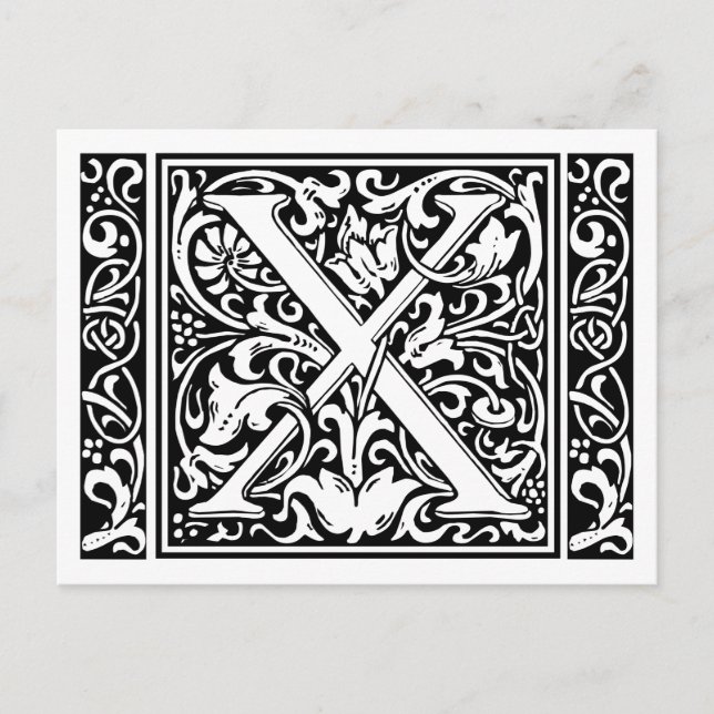 Carte Postale Lettre X Monogramme médiéval Art Nouveau (Devant)