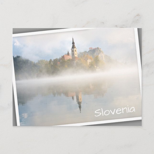 Carte Postale Levée de soleil de Foggy au lac Bled (Devant)