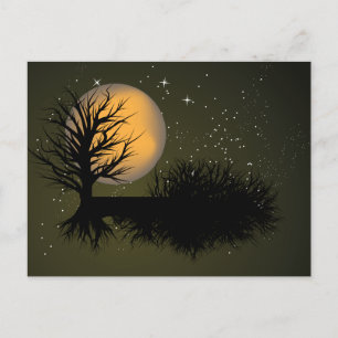 Carte Postale Lever de la lune ~ Arbre de la lune et ciel noctur
