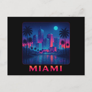 Carte Postale Lever de lune à Miami - Skyline néon