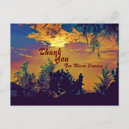 Carte Postale Lever de soleil chaud Scène aquarelle Arbres Merci