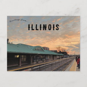 Carte Postale Lever de soleil sur la gare de Des Plaines Illinoi
