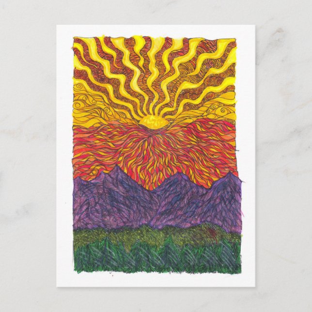 Carte Postale Lever de soleil sur les montagnes (Devant)