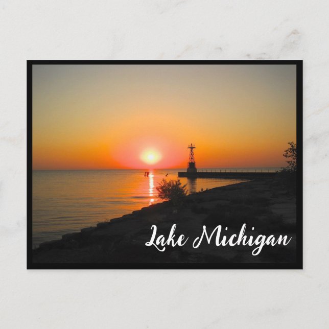 Carte Postale Lever du soleil sur le lac Michigan (Devant)