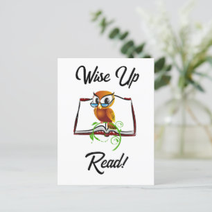 Carte Postale Levez-vous et lisez le livre Owl Funny Kids Cartoo
