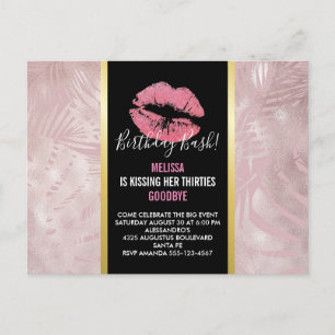 Carte Postale Lèvres roses et feuilles tropicales en or rose pou