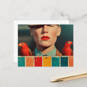 Carte Postale Lèvres rouges et perroquets rouges