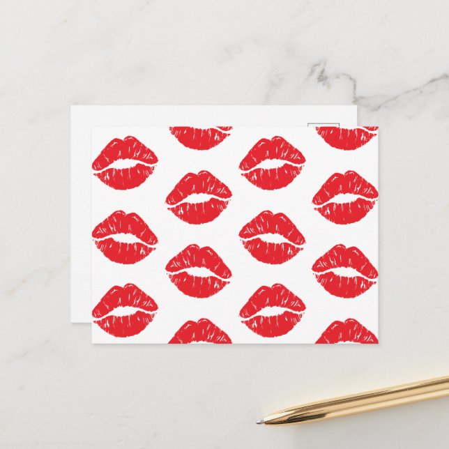 Carte Postale Lèvres Rouges, Rouge À Lèvres, Baiser, Motif Des L (Devant/Arrière en situation)