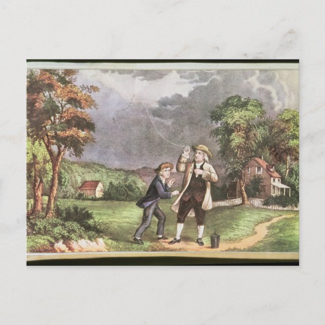 Carte Postale L'expérience de Franklin en électricité (Devant)