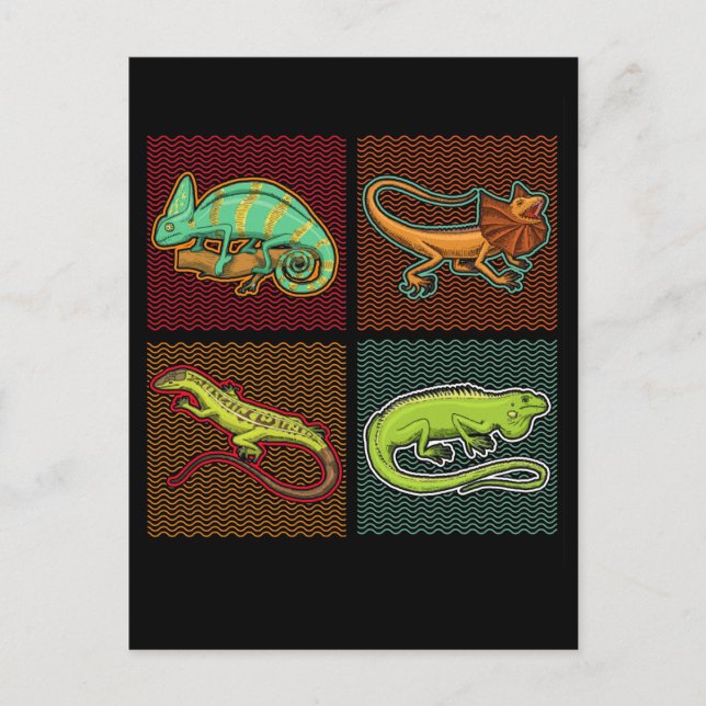 Carte Postale Lézards Reptiles Rétro Caméléon Iguane (Devant)