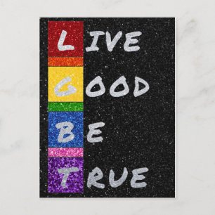 Carte Postale LGBT Parties scintillant Live Good Be True Card