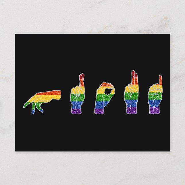 Carte Postale LGBT Parties scintillant Rainbow ASL Fière (Devant)