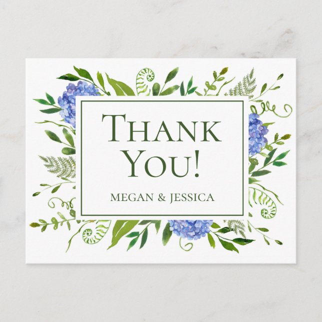 Carte Postale LGBTQ Blue Hydrangeas Floral Folal Sentiment (Devant)