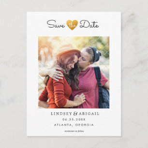 Carte Postale LGBTQ Gold Heart Save the Date with Photo