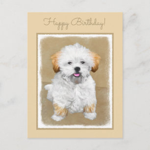 Carte Postale Lhasa Apso Puppy Peinture - Cute Original Chien Ar